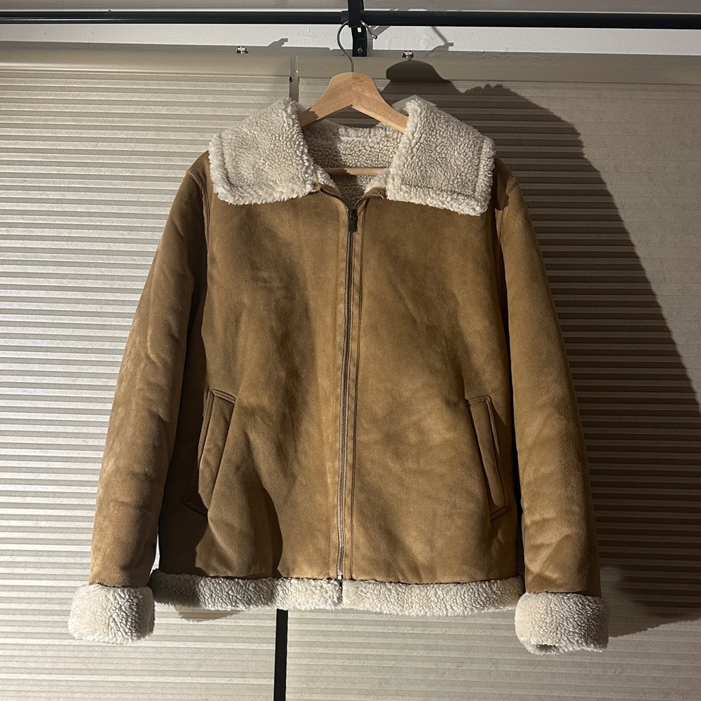 Uniqlo Tan Shearling Jacket with White Lining